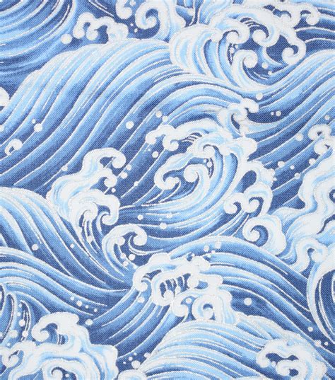 asian inspired cotton fabric waves blue metallic|Asian/Metallic .